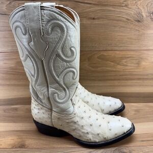 Botas El Pajal Genuine Ostrich Leather Boots Mens 7.5 Bone Off White Western